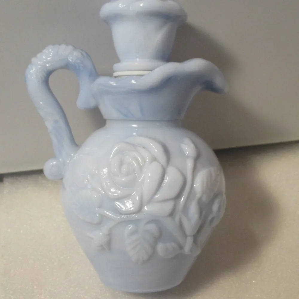 Vintage 1978 Avon Blue Slag Glass Bottle Pitcher